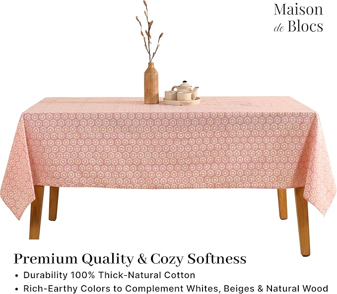 100% Cotton Hand Block Printed, Tablecloth for Kitchen, Dining, Table Cover for Parties, Chritmas, Weddings, Barbecues and Summer picnics Table Cloth