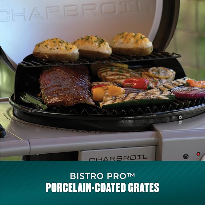 Charbroil 3-in-1 Dual Fuel Outdoor Bistro Pro Electric Grill & Griddle + Charcoal Mode BBQ, Black - 25302145