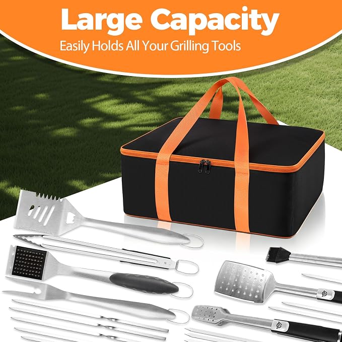 Grill Utensil Storage Bag for Outdoor Grilling, 19 x 13 x 7in, Black | 1680D Oxford fabric, large capacity grill tool storage bag, accessories storage compatible with Blackstone griddle