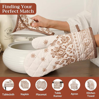 Maison d'Hermine Oven Gloves 100% Cotton Oven Mitt (7" x 13", Pack of 1) | With Loop Heat Resistant BBQ Cooking Gloves Baking Kitchen Handling Hot Pans Thanksgiving Christmas - Allure