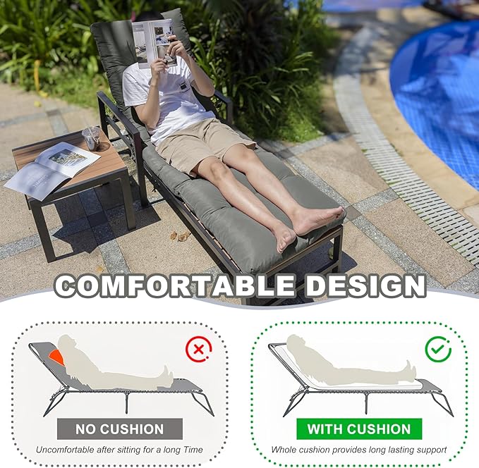 Outdoor Lounge Chair Cushions, 74.4 x 22 x 4.7 Inches Waterproof Fade Resistant Patio Cushion for Chaise Lounger