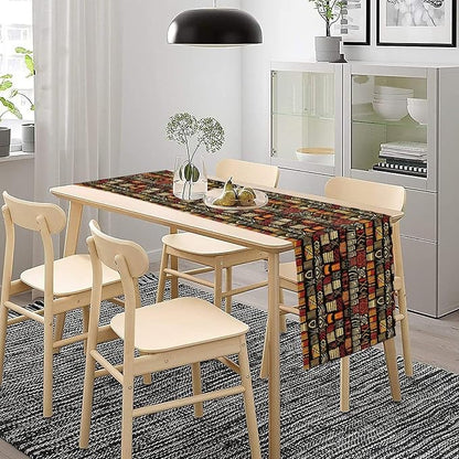 Egypt Table Runner Abstract African Art Tribal Geometric Pattern Style Background Cairo Culture, Dining Room Kitchen Rectangular Runner, 13" X 36"