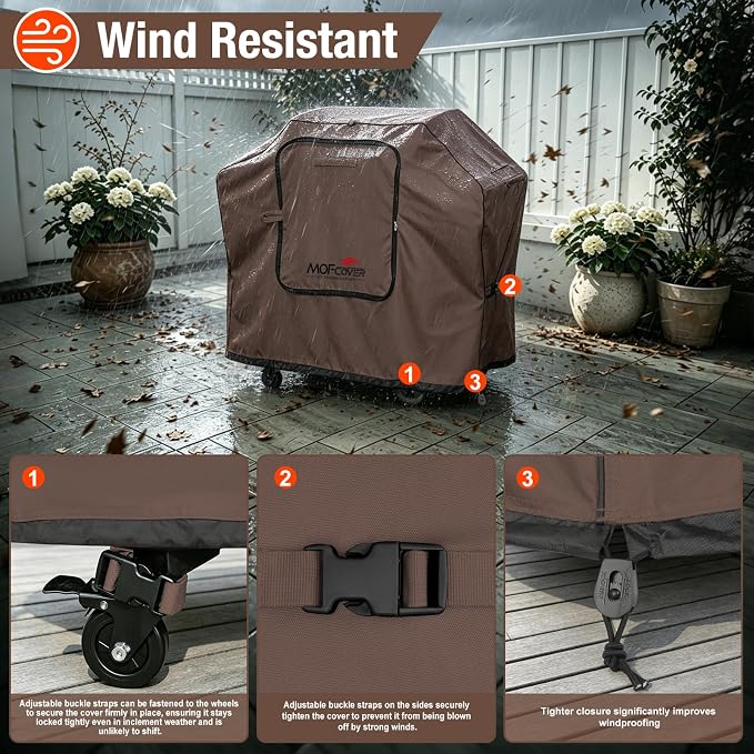 Exclusive Foldable 58 inch Grill Cover, 600D Heavy Duty Outdoor BBQ Cover for Weber Genesis II/EX/SX/LX 300 and Genesis 300 Series Weber 7130, 3-5 Burners Grill, Coffee
