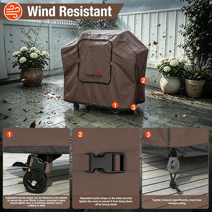 Exclusive Foldable 58 inch Grill Cover, 600D Heavy Duty Outdoor BBQ Cover for Weber Genesis II/EX/SX/LX 300 and Genesis 300 Series Weber 7130, 3-5 Burners Grill, Coffee
