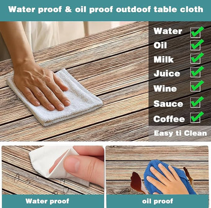 Picnic Table Cover with Bench Covers Camping Essentials Farmhouse Waterproof Windproof Wood Grain Camping Tablecloth Fitted Tablecloth Cover with Elastic Edge for Indoor & Outdoor 3 PCS 30x72 Inch