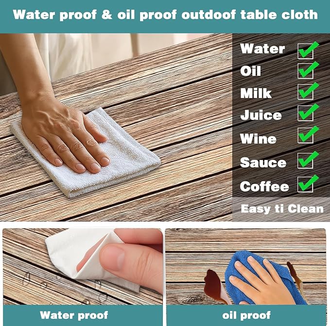 Picnic Table Cover with Bench Covers Camping Essentials Farmhouse Waterproof Windproof Wood Grain Camping Tablecloth Fitted Tablecloth Cover with Elastic Edge for Indoor & Outdoor 3 PCS 30x96 Inch