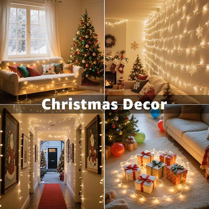 49FT 150 LED Christmas Lights Outdoor Waterproof, Timer & Memory Function, 8 Modes Warm White String Lights Plug in Twinkle Lights for Xmas Tree Holiday Garden Indoor Party Decor