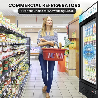 Commercial Display Refrigerator Glass Door 15.1 cu.ft Commercial Beverage Refrigerators with LED and Shelves for Cafe, Restaurant, Store