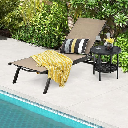 COSTWAY Outdoor Patio Chaise Lounge, 6-Position Adjustable Pool Lounger | with Stable Aluminum Frame, Portable Sun Bathing Lounge Chair on Wheels for Backyard Garden, Brown