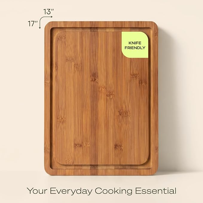 ROYAL CRAFT WOOD Wooden Cutting Board - Bamboo Cutting Boards with Juice Groove - Kitchen Chopping Board for Meat Cheese and Vegetables, Heavy Duty Serving Tray w/Handles, 13” x 17”