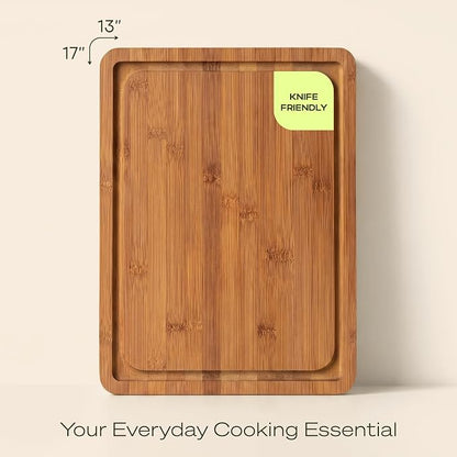 ROYAL CRAFT WOOD Wooden Cutting Board - Bamboo Cutting Boards with Juice Groove - Kitchen Chopping Board for Meat Cheese and Vegetables, Heavy Duty Serving Tray w/Handles, 13” x 17”
