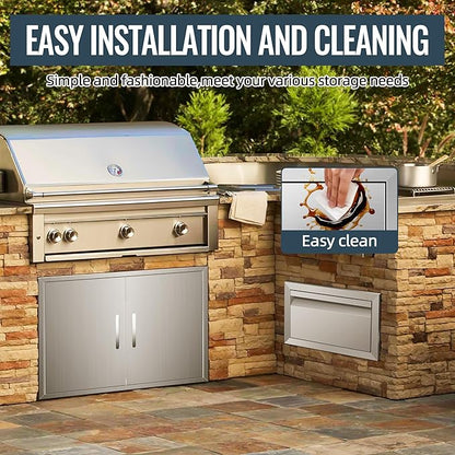 Outdoor Kitchen Drawer 14 x 8.5 x 23 inch Flush Mount BBQ Layer Drawer, Durable Stainless Steel Kitchen Drawer Outdoor Kitchen Access Drawer for BBQ Island Patio