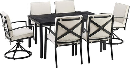 Crosley Furniture Kaplan 7-Piece Outdoor Dining Set for 6, Patio Table and Chairs for Backyard, Deck, Oiled Bronze with Oatmeal Cushions
