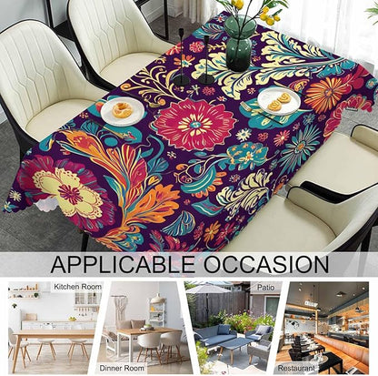 Rectangle Tablecloth Paisley Floral,Colorful Geometric Paisley Flowers BBQ Table Cloth Coffee Table Cover 52x70 Inch Tablecloths for Home Canteen Dining Kitchen Outdoor