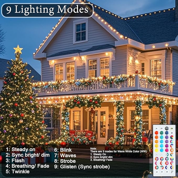 Color Changing Christmas String Lights with Remote, 4 Pack Total 66.6 FT 200 LED String Lights Indoor Outdoor Decoration, 35 Colors Twinkle Patriotic Lights for 4th of July Decorations