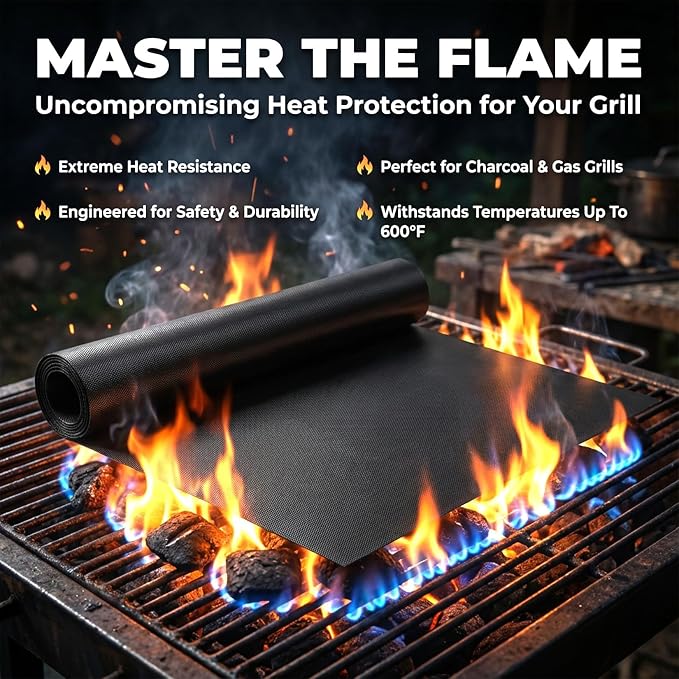 RAINFLOW 5 Pcs Nonstick Grill Mat for BBQ & Outdoor Grilling, 15.75 x 13 '' | Reusable & Easy to Clean Grill Cooking Mats for Gas, Charcoal & Electric Grills,Black