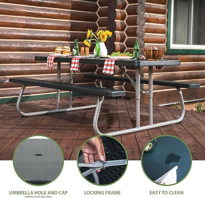 LIFETIME 6-Foot Classic Folding Picnic Table, Seats 8, Green