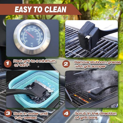 Grill Brush for Outdoor Grill, Steam Grill Cleaner Bristle Free with Scraper, Replaceable Cleaning Head & Heat-Resistant Handle, Grilling Gift for Dad, Men - Black
