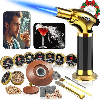 Cocktail Smoker Kit - Whiskey Smoker Kit with Torch,8 Flavors Wood Chips for Whiskey and Bourbon,Old Fashioned Smoker Set for Infused Cocktail,Cheese and Meats,Gifts for Men,Dad,Husband (NO Butane)