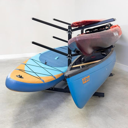 Teal Triangle Adjustable Freestanding Kayak Storage Rack, Holds 6 Kayaks | Outdoor Kayak Rack, Paddle Board Holder, Canoe Rack, Kayak Stand, Felt Padded Arms, Weather Resistant Steel