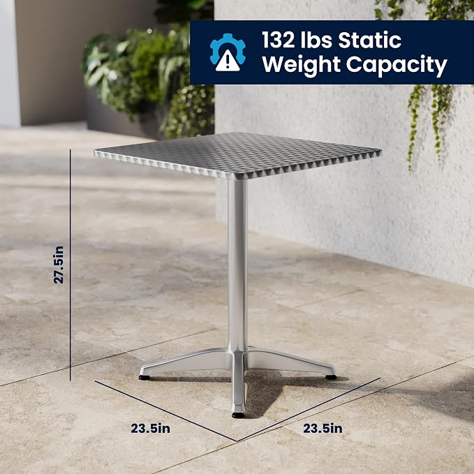 Flash Furniture 23.5 in Aluminum Square Bistro Table with 4 Chairs | Indoor/Outdoor Use, Slat Back, Slat Back Chairs