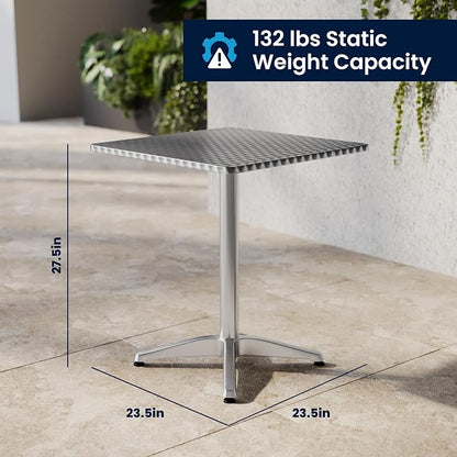Flash Furniture 23.5 in Aluminum Square Bistro Table with 4 Chairs | Indoor/Outdoor Use, Slat Back, Slat Back Chairs