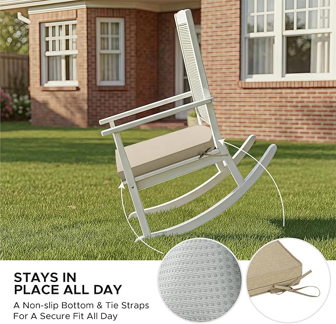 Outdoor Chair Cushions, Fade-Resistant & Water-Resistant, D Shaped Patio Furniture Seat Chair Pads Replacement with Ties, Non-Slip Bottom, Removable Cover, Set of 6, 18.5 x 16 Inch, Natural