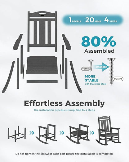 Ciokea Oversized Outdoor Rocking Chairs Set of 8, 380lbs Heavy-Duty Large Patio Rocker, High Back Cozy Porch Chairs, Weather Resistant Patio Rocking Chairs for Outside, Fire Pit, Deck, Dark Grey