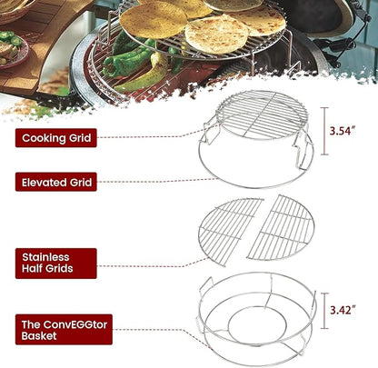 5 Piece Expander Rack for Big Green Egg Medium Replacement Kit Grill Racks for Eggspander Conveggtor Basket 304 Stainless Steel with Removable Cooking System BGE Accessories