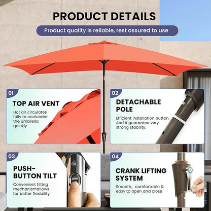 Ayge 6.5x10FT Rectangular Patio Umbrella Outdoor Table Umbrella w/Push Button Tilt & Crank Rectangle Market Umbrella UV Protection for Garden,Deck,Lawn,Yard & Pool,Orange