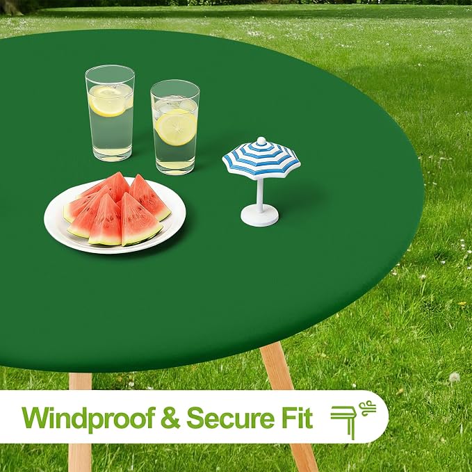 Smiry Round Spandex Tablecloth, Elastic Fitted Washable Tablecloths for 25"-30" Tables, Waterpoof Stretch Picnic Table Cover for Dining, Indoor and Outdoor, Emerald Green