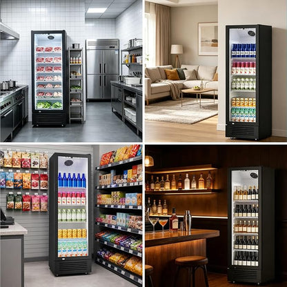 Electactic Commercial Beverage Refrigerator, 9 Cu. Ft. Drink Fridge, Display Refrigerator with Glass Door & 4 Adjustable Shelves,for Shops,Restaurants,Bars