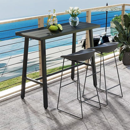 COSTWAY 36" Outdoor Bar Table, Rectangular High Pub Table with Adjustable Foot Pads, Patio Counter Height Dining Table for Balcony, Backyard, Indoor, Black | Adjustable Foot Pads, Patio Counter Height Dining Table for Balcony, Backyard, Indoor, Black