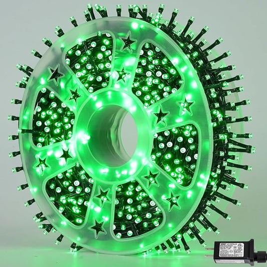 QITONG 500LED Green String Lights, 165ft Christmas Lights Outdoor Waterproof with Plug in, Green Wire Twinkle Tree Lights Indoor with 8 Modes