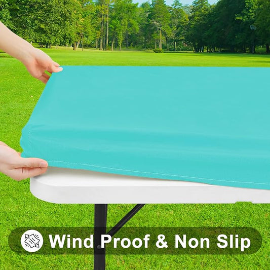 Smiry Rectangle Tablecloth, Elastic Fitted Flannel Backed Vinyl Tablecloths for 8ft Folding Tables, Waterproof Wipeable Table Covers for Indoor, Outdoor, Picnic and Camping (Teal, 30"x96")
