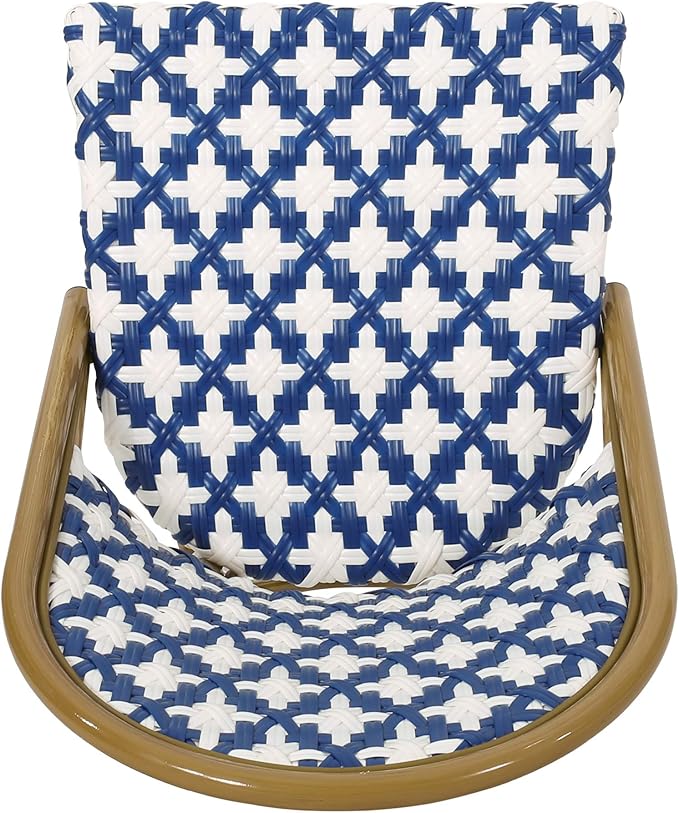 Christopher Knight Home Anastasia Outdoor French Bistro Chair (Set of 2), Blue + White + Bamboo Print Finish
