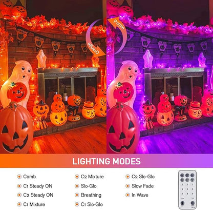 JMEXSUSS 100 LED Orange & Purple Halloween Lights Plug in | Connectable Color Changing String Lights, 33ft Indoor/Outdoor for Halloween Party Decor & Christmas