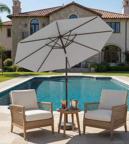 9FT Auto-Tilt Patio Umbrella|Outdoor Market Table Umbrella with 8 Fiberglass Ribs for Pool,Deck&Backyard