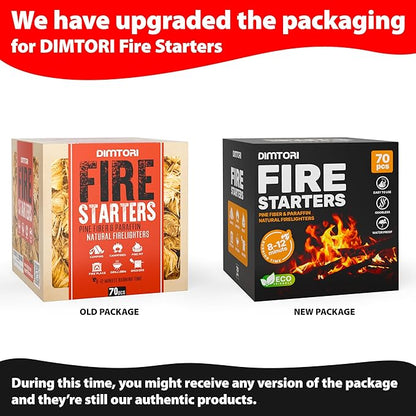 70 pcs Fire Starter - Natural Fire Starters for Campfires, Fire Pit, Pizza Oven, Fireplace, Smoker, BBQ, Pellet Stove & Wood - Fire Starters for Grill, Charcoal Starter