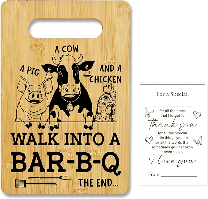 Funny Gifts for Women Men, Barbecue Bamboo Cutting Board, BBQ Charcuterie Board for Kitchen Decor, Birthday Gifts for Couple Neighbor Family Friends -13
