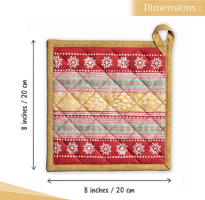 Maison d' Hermine Pot Holders 100% Cotton Potholders (8" x 8", Pack of 1) | Heat Resistant Hot Pads with Loop BBQ Cooking Baking Hotel Kitchen Handling Hot Pans Thanksgiving Christmas - Sofia