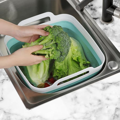 Dishpan for Washing Dishes, 2.4Gal/9L Wash Basin with Draining Plug Carry Handles, Collapsible Bucket for Cleaning, Portable Sink, Foldable Plastic Tub