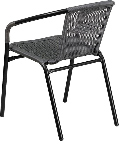 Flash Furniture Lila Modern Rattan Indoor/Outdoor Stackable Dining Chairs, Stacking Rattan Bistro Chairs for Patio or Restaurant, Set of 4, Gray