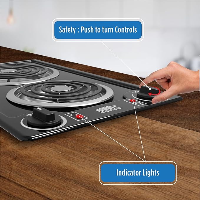 Summit 12" 2 Burner Electric Cooktop. 115 Volt Coil Electric Cooktop, ADA compliant, Black- CCE212BL