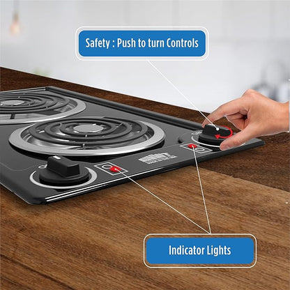 Summit 12" 2 Burner Electric Cooktop. 115 Volt Coil Electric Cooktop, ADA compliant, Black- CCE212BL