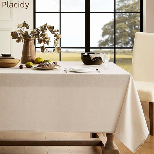 Beige Fabric Table Cloth for Dining Table Linen Farmhouse Rustic Neutral Kitchen Table Cover for 6 Foot Table Washable Heavy Duty Buffet Parties Camping 6ft 60x102 Inch