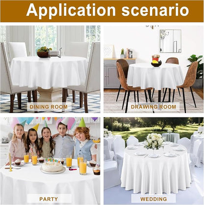 DWCN Round Tablecloth 120 Inch - Waterproof & Stain Resistant Spillproof Washable Polyester Fabric for Dining Room Kitchen, Dining, Party, Weddings and Restaurants, White