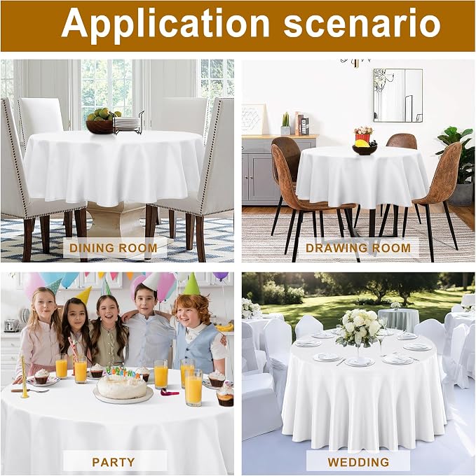 DWCN Round Tablecloth 70 Inch - Waterproof & Stain Resistant Spillproof Washable Polyester Fabric for Dining Room Kitchen, Dining, Party, Weddings and Restaurants, White