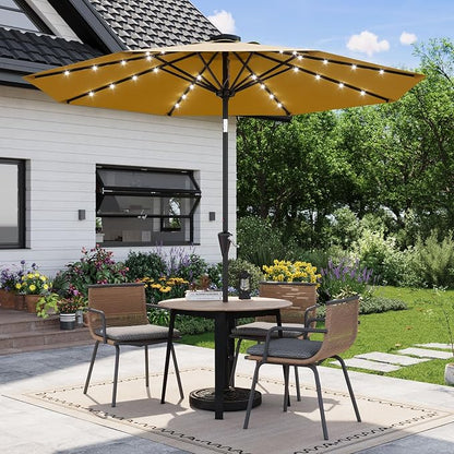 Garvee patio Umbrella with Solar Lights, Outdoor Table Umbrella with 8 Durable Ribs, Tilt & Crank Mechanism, Waterproof & UV Protection for Garden, Backyard, Poolside,