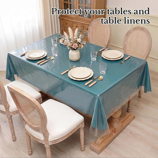 Romanstile 100% Waterproof Clear Plastic Tablecloth, Vinyl Rectangle PVC Table Cloths Protector Spill Oil Proof Wipe Clean Transparent Table Cover for Dining/Camping/Parties - 60 x 144, Crystal Clear